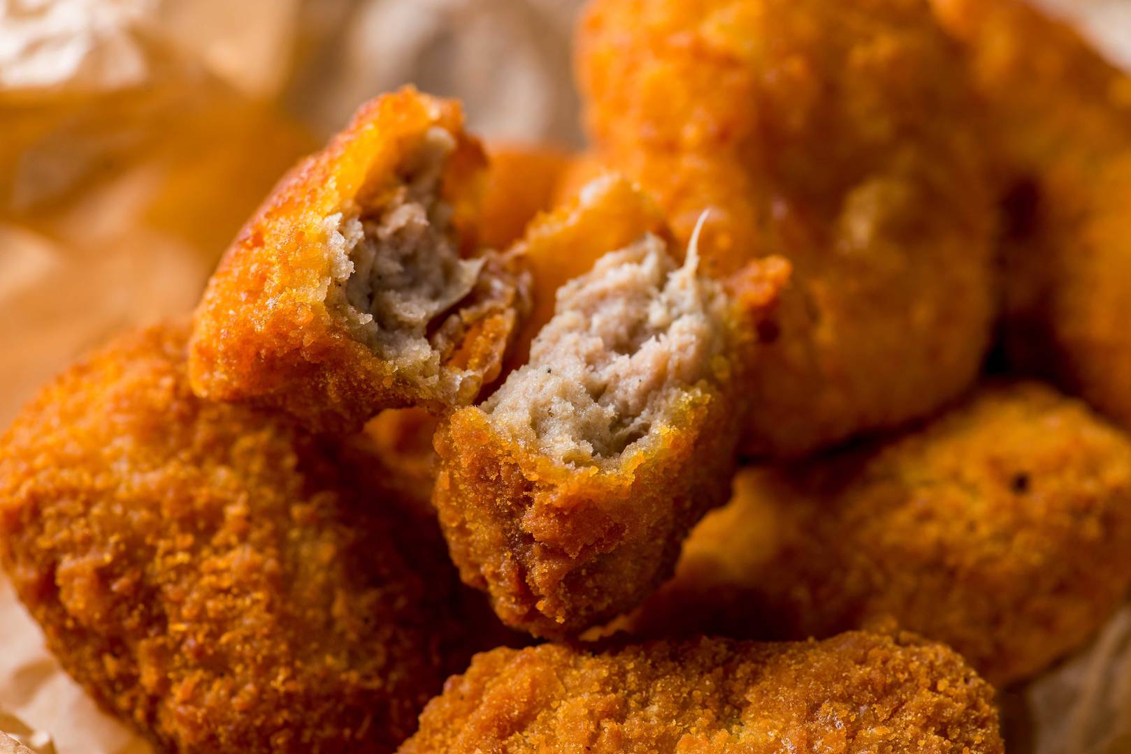 Close up of a vegan 'chicken' nugget