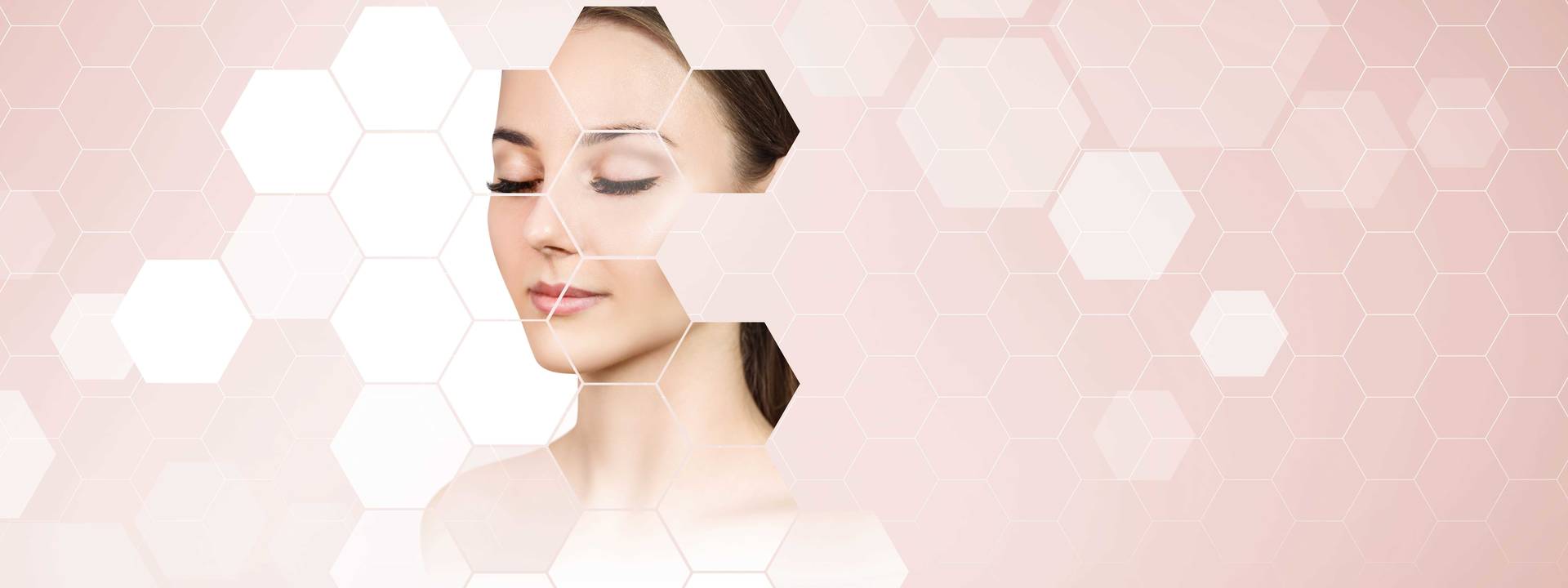 Young woman with mosaic honeycombs on face