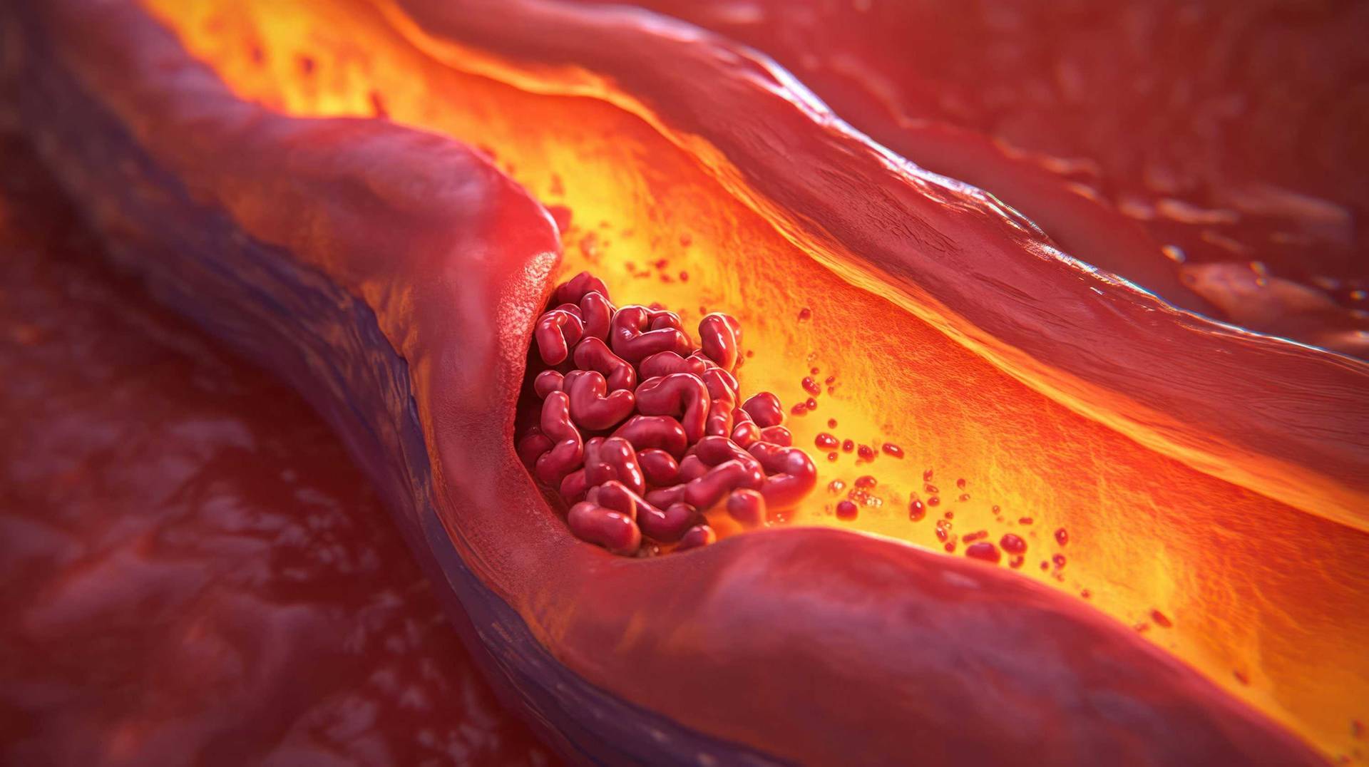 Illustration of a heart attack with blocked arteries, emphasising heart disease risks