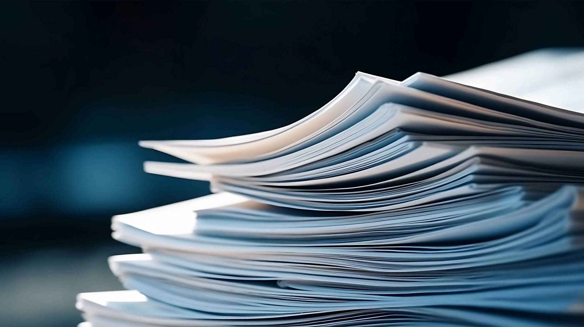 Bending stack of paper sheets, open magazine with copy space