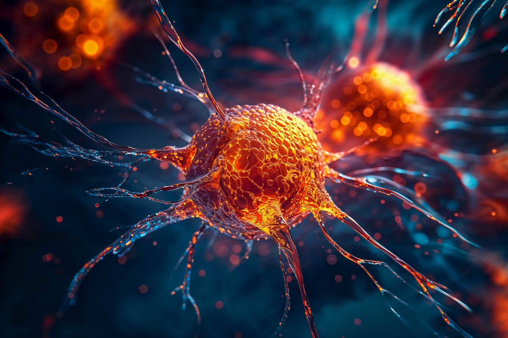 Cancer cell structure under a microscope, showing mutation, oncology research, and malignant tumor development