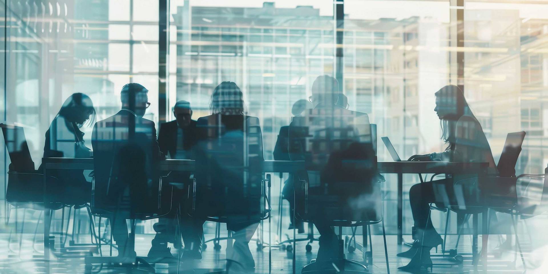 Business meeting with colleagues discussing strategies and data analysis in a modern office setting