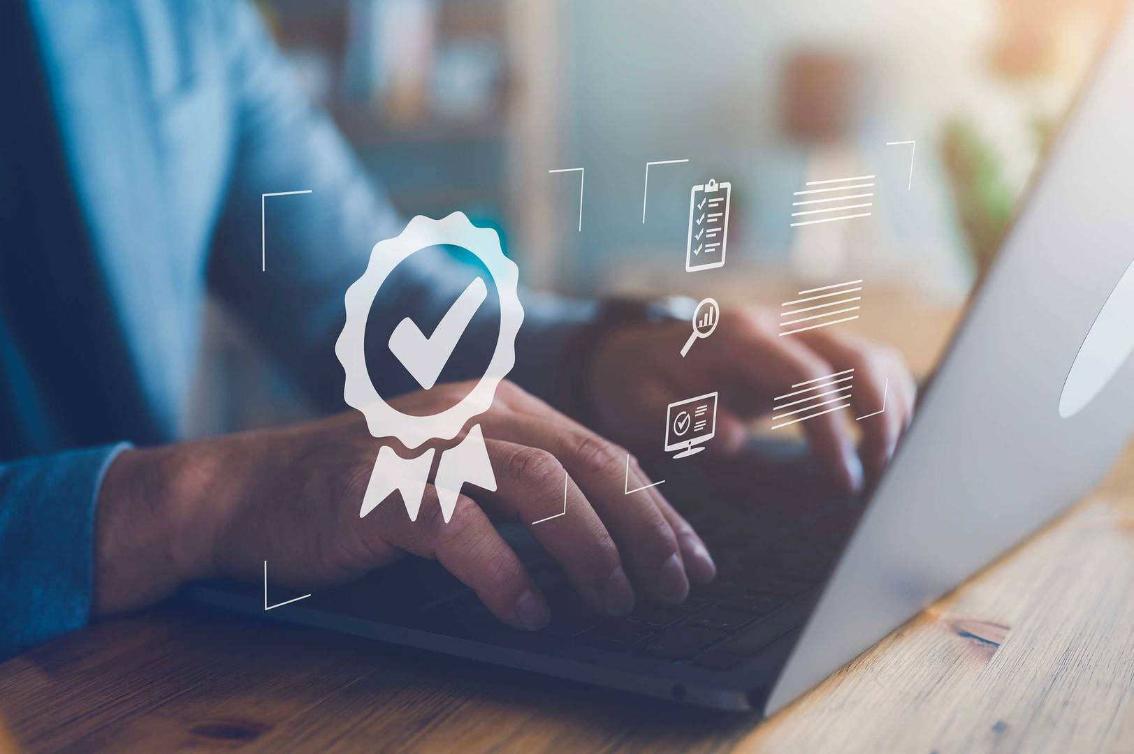 Business person working with sign of the top service quality assurance, Standards, ISO certification and standardization concept