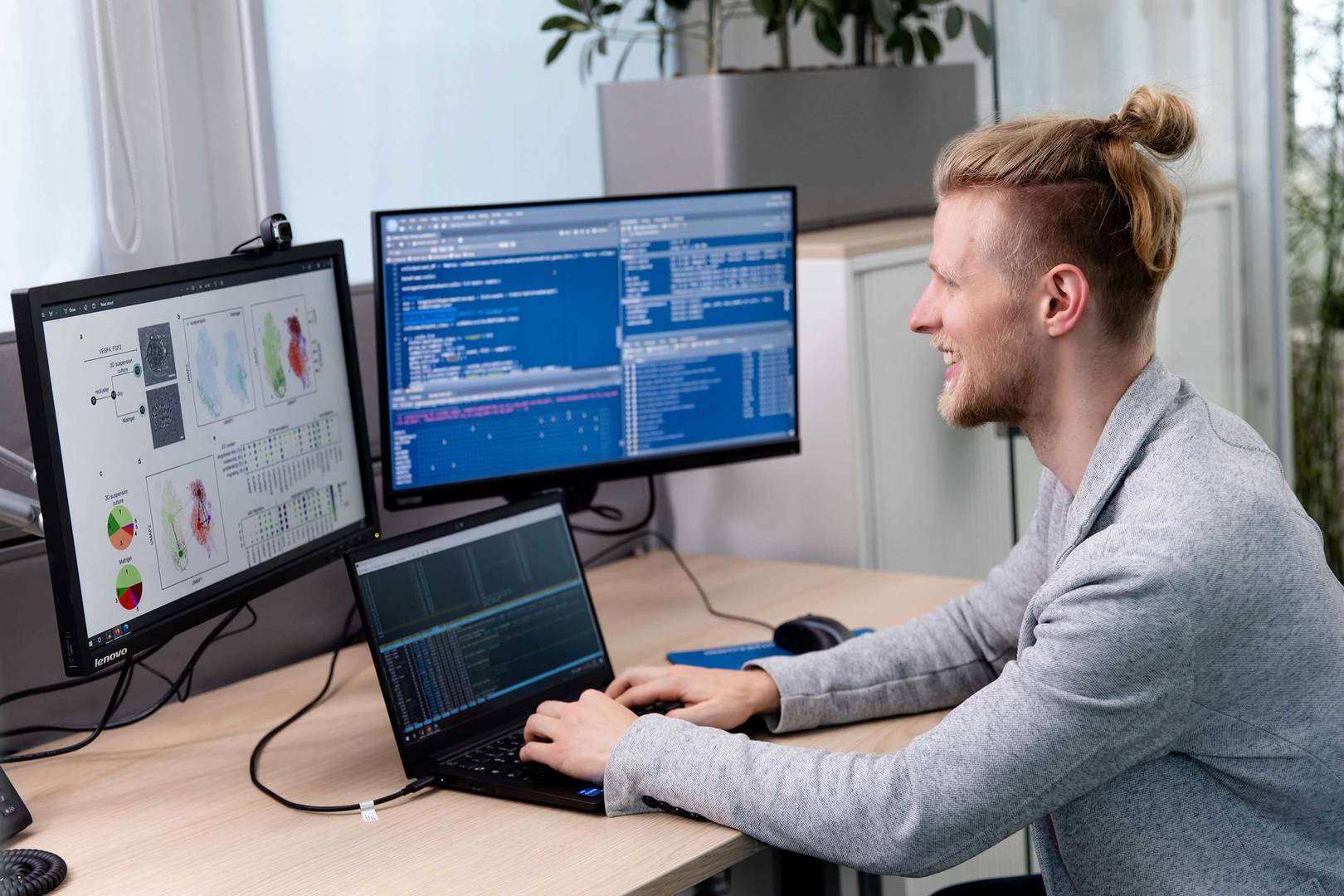 Bioinformatics data visualizations in a modern office setting    